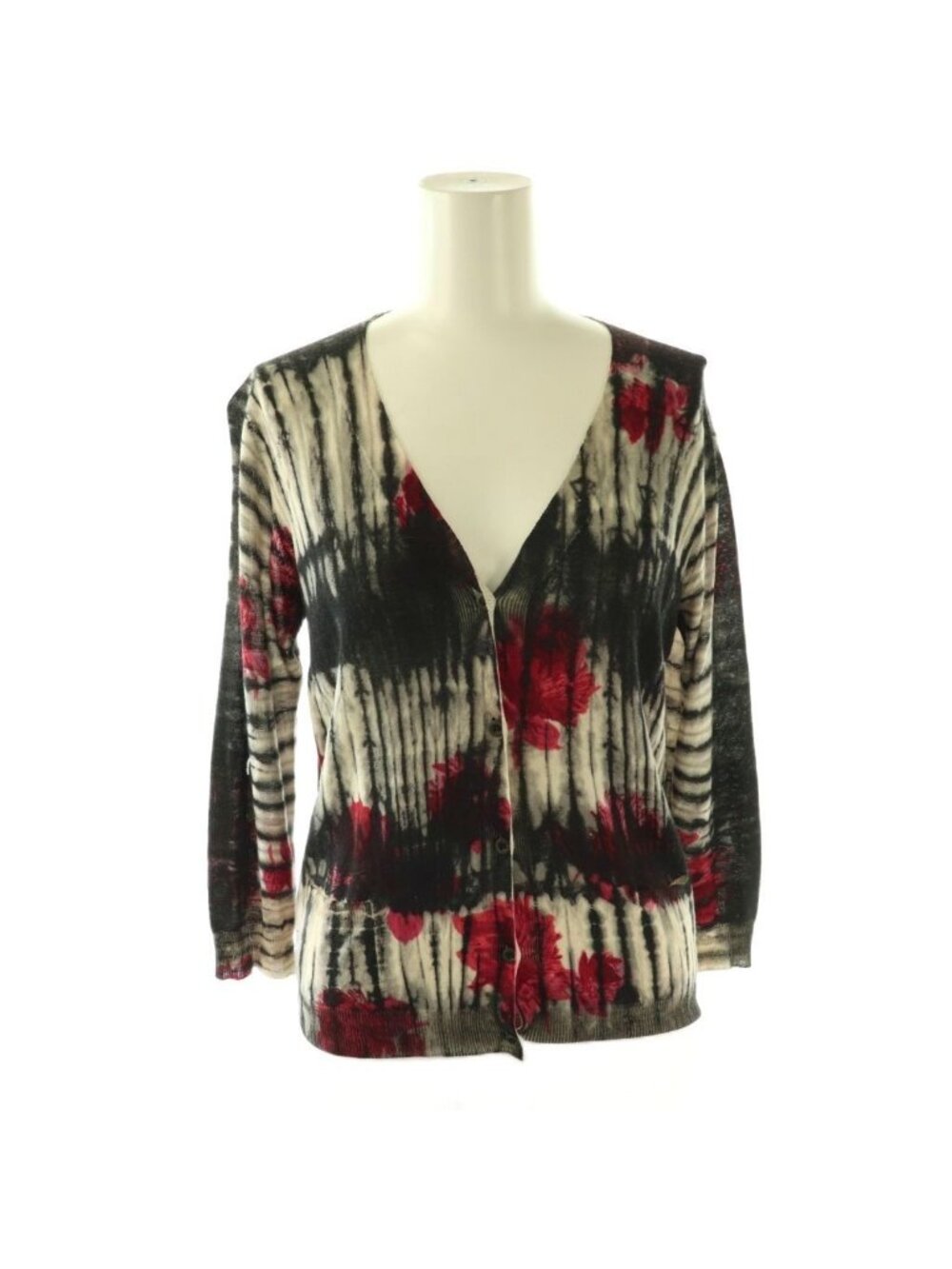 Prada Cardigan Floral All Over Pattern Knit 42 Black White Red ES